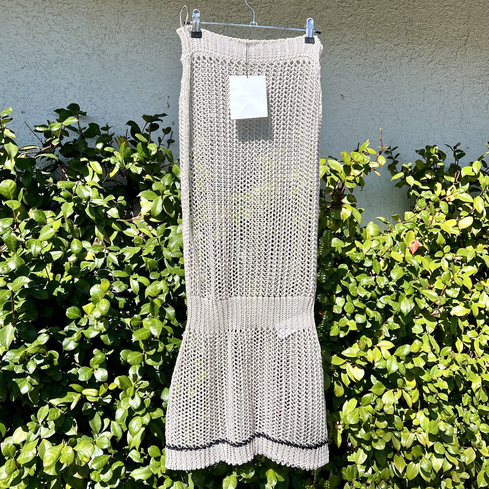 NWT Victoria Beckham Crochet Knit Midi Skirt Mesh Silver Beige Size 2 US 6 S / M - Picture 2 of 8